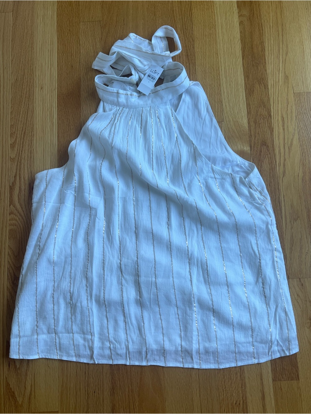 Loft White Metallic Gold Stripe Halter Top